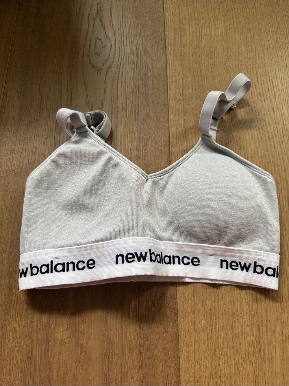 New Balance Light Gray/White Logo Band Sports Bra